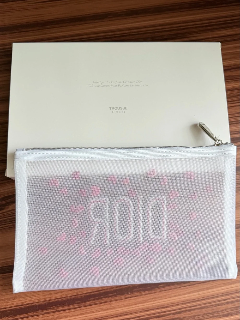 Dior Beauty Mesh Pouch with Pink Petal Embroidery